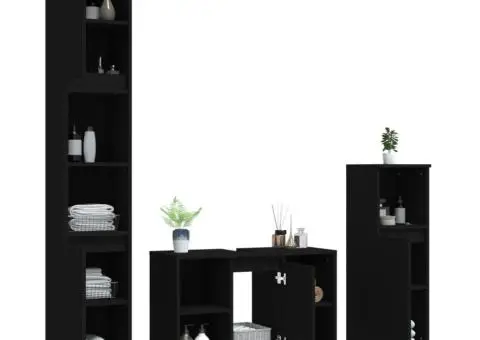 Set mobilier de baie, 3 piese, negru, lemn compozit - 4/5