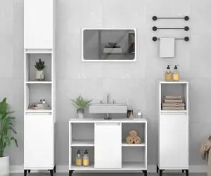 vidaXL Set mobilier de baie, 3 piese, alb, lemn compozit