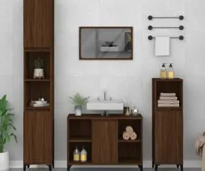 vidaXL Set mobilier de baie, 3 piese, stejar maro, lemn prelucrat