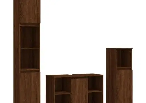Set mobilier de baie, 3 piese, stejar maro, lemn prelucrat - 2/5