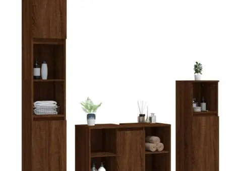 Set mobilier de baie, 3 piese, stejar maro, lemn prelucrat - 3/5