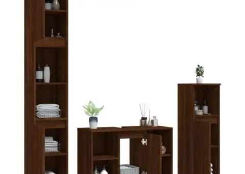 Set mobilier de baie, 3 piese, stejar maro, lemn prelucrat - 4/5