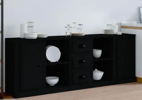 Servante, 3 piese, negru, lemn prelucrat - 1/5