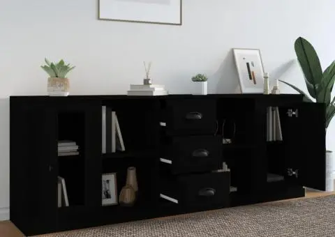 Servante, 3 piese, negru, lemn prelucrat - 3/5