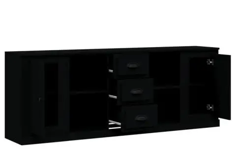 Servante, 3 piese, negru, lemn prelucrat - 5/5