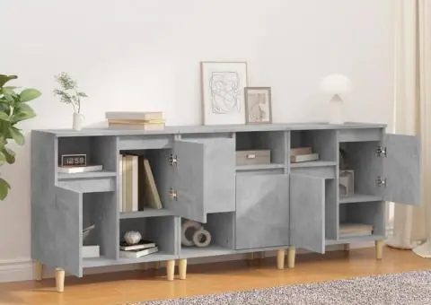 Dulapuri, 3 buc, gri beton, 60x35x70 cm, lemn prelucrat - 3/5