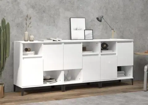 Dulapuri, 3 buc, alb extralucios, 60x35x70 cm, lemn prelucrat - 1/5