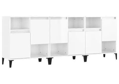 Dulapuri, 3 buc, alb extralucios, 60x35x70 cm, lemn prelucrat - 2/5