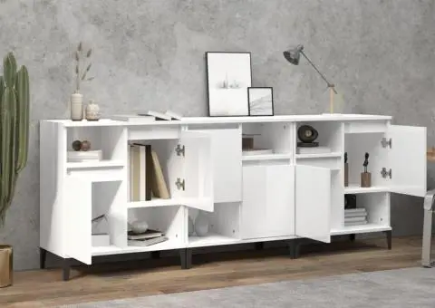 Dulapuri, 3 buc, alb extralucios, 60x35x70 cm, lemn prelucrat - 3/5