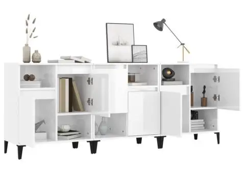 Dulapuri, 3 buc, alb extralucios, 60x35x70 cm, lemn prelucrat - 4/5