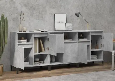 Dulapuri, 3 buc, gri beton, 60x35x70 cm, lemn prelucrat - 3/5