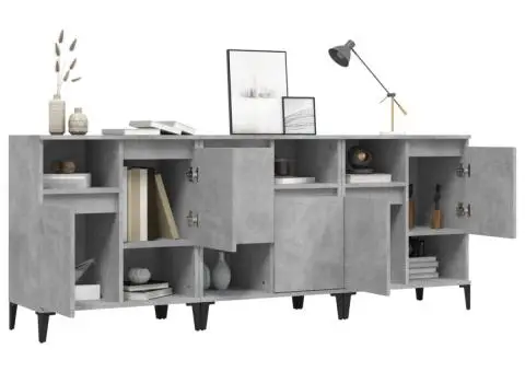 Dulapuri, 3 buc, gri beton, 60x35x70 cm, lemn prelucrat - 4/5