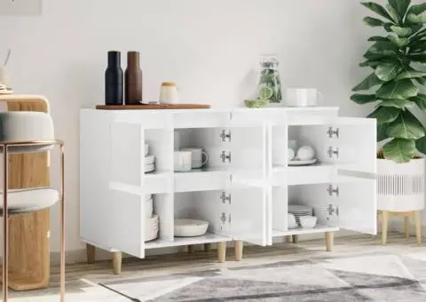 Dulapuri, 2 buc, alb extralucios, 60x35x70 cm, lemn prelucrat - 3/5