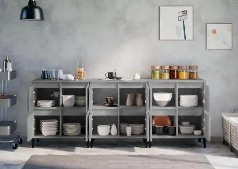 Dulapuri, 3 buc, gri beton, 60x35x70 cm, lemn prelucrat - 3/5