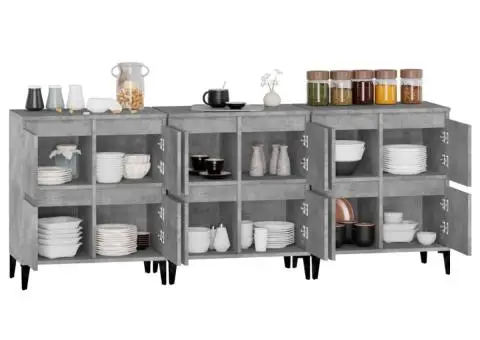 Dulapuri, 3 buc, gri beton, 60x35x70 cm, lemn prelucrat - 5/5