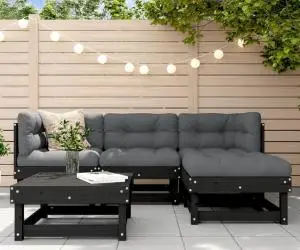 vidaXL Set mobilier de grădină cu perne, 5 piese, negru, lemn masiv