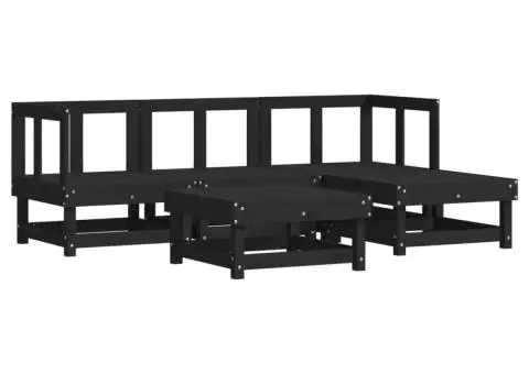 Set mobilier de grădină cu perne, 5 piese, negru, lemn masiv - 3/5