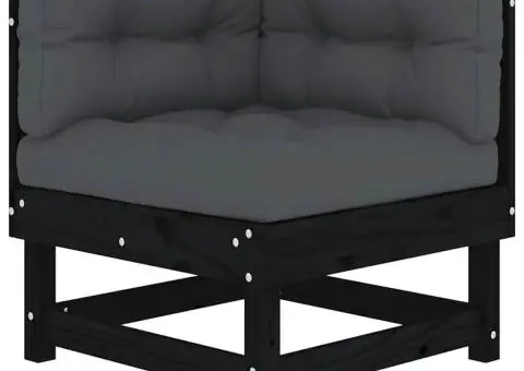 Set mobilier de grădină cu perne, 5 piese, negru, lemn masiv - 4/5