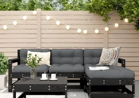 Set mobilier de grădină cu perne, 5 piese, negru, lemn masiv - 1/5