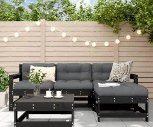 vidaXL Set mobilier de grădină cu perne, 5 piese, negru, lemn masiv