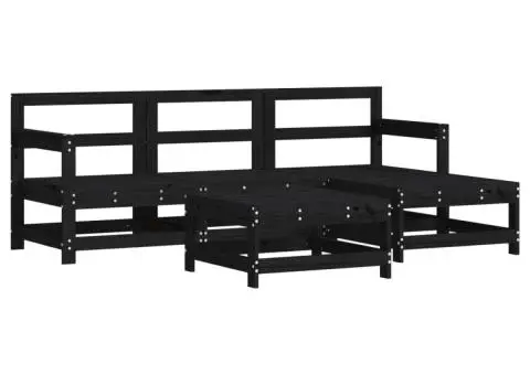 Set mobilier de grădină cu perne, 5 piese, negru, lemn masiv - 3/5