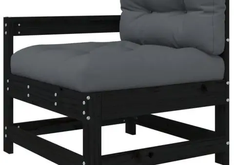 Set mobilier de grădină cu perne, 5 piese, negru, lemn masiv - 4/5