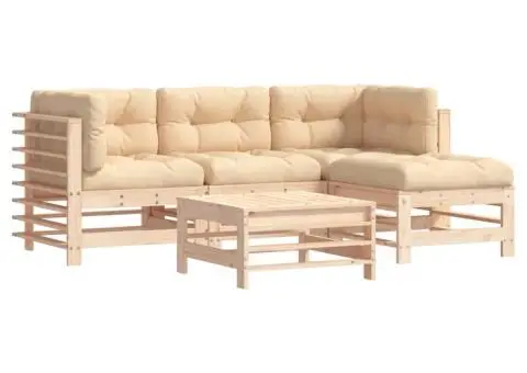 Set mobilier de grădină cu perne, 5 piese, lemn masiv - 2/5