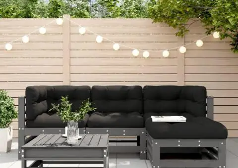 Set mobilier grădină cu perne, 5 piese, gri, lemn masiv - 1/5