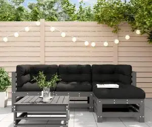 vidaXL Set mobilier grădină cu perne, 5 piese, gri, lemn masiv