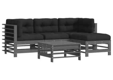 Set mobilier grădină cu perne, 5 piese, gri, lemn masiv - 2/5