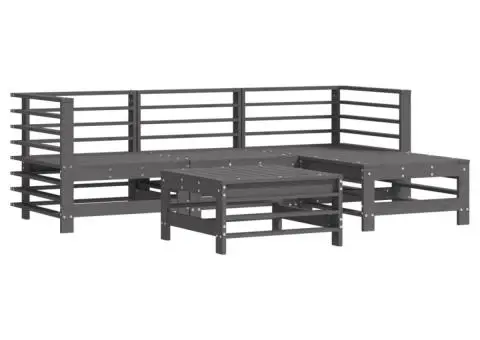 Set mobilier grădină cu perne, 5 piese, gri, lemn masiv - 3/5