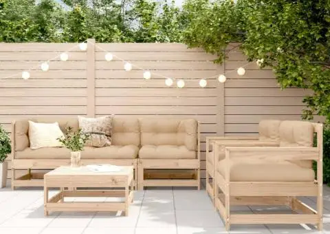 Set mobilier relaxare de grădină & perne 6 piese lemn masiv pin - 1/5