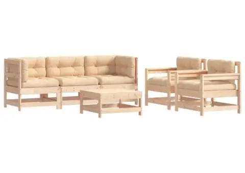 Set mobilier relaxare de grădină & perne 6 piese lemn masiv pin - 2/5