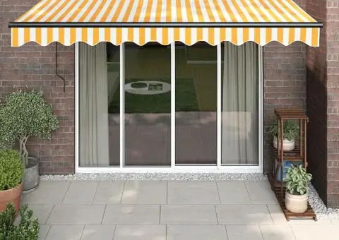 Copertină retractabilă automată, galben și alb, 3x2,5 m - 1/5