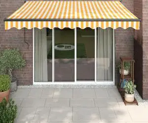 vidaXL Copertină retractabilă automată, galben și alb, 3x2,5 m