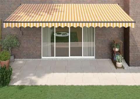 Copertină retractabilă automată, galben și alb, 5x3 m - 1/5