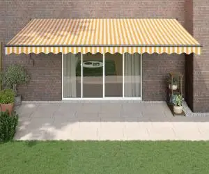 vidaXL Copertină retractabilă automată, galben și alb, 5x3 m