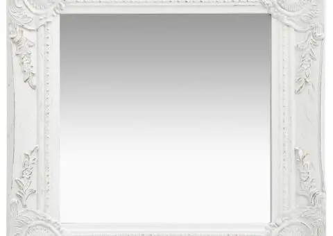 Oglindă de perete în stil baroc, alb, 40 x 40 cm - 1/5