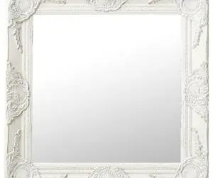 vidaXL Oglindă de perete în stil baroc, alb, 50 x 50 cm