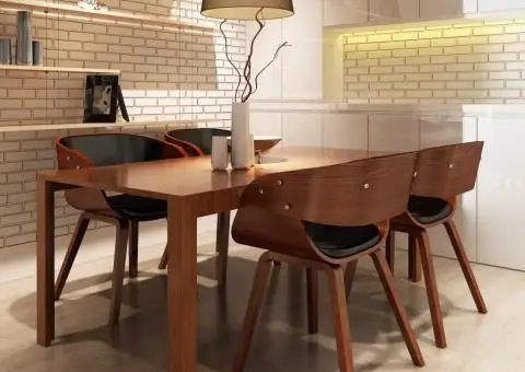 Scaune de bucătărie 4 buc., maro, lemn curbat & piele ecologică - 1/5