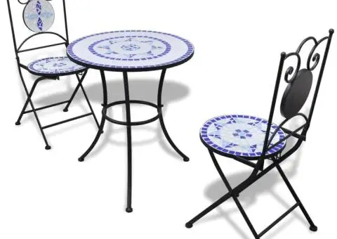 Set mobilier bistro, 3 piese, albastru/alb, plăci ceramice - 1/5