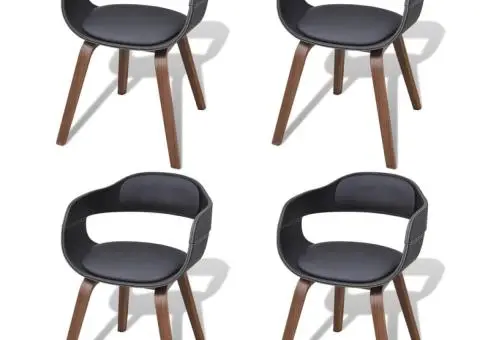 Scaune de bucătărie 4 buc, negru, lemn curbat & piele ecologică - 1/5