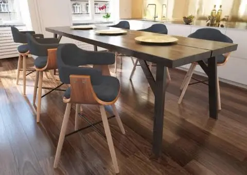 Scaune de bucătărie, 6 buc., gri închis, lemn curbat & țesătură - 1/5