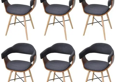 Scaune de bucătărie, 6 buc., gri închis, lemn curbat & țesătură - 2/5