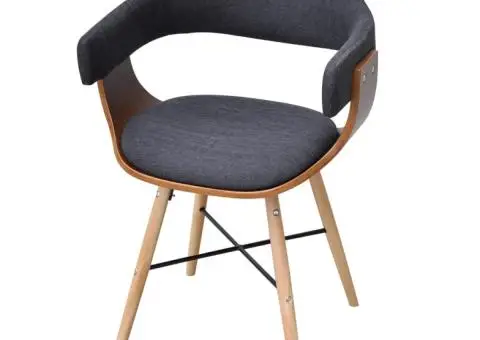 Scaune de bucătărie, 6 buc., gri închis, lemn curbat & țesătură - 3/5