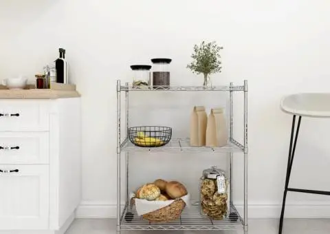 Raft depozitare cu roți, 3 niveluri, 60x35x81 cm, crom, 150 kg - 1/5