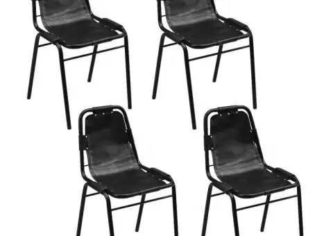 Scaune de bucătărie, 4 buc., negru, piele naturală - 1/5