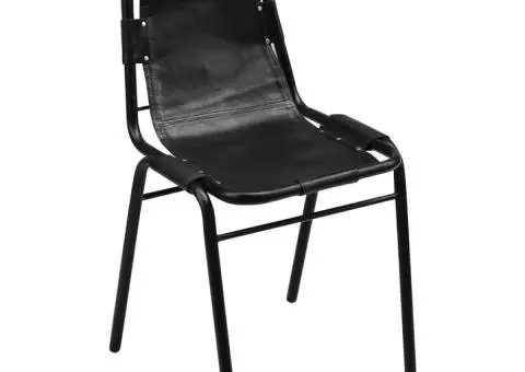 Scaune de bucătărie, 4 buc., negru, piele naturală - 2/5