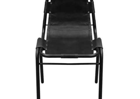 Scaune de bucătărie, 4 buc., negru, piele naturală - 3/5