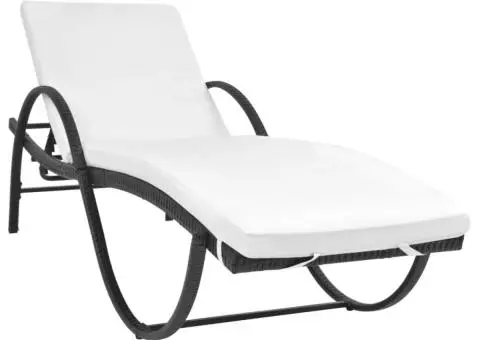 Șezlonguri de plajă cu masă, 2 buc., negru, poliratan - 2/5